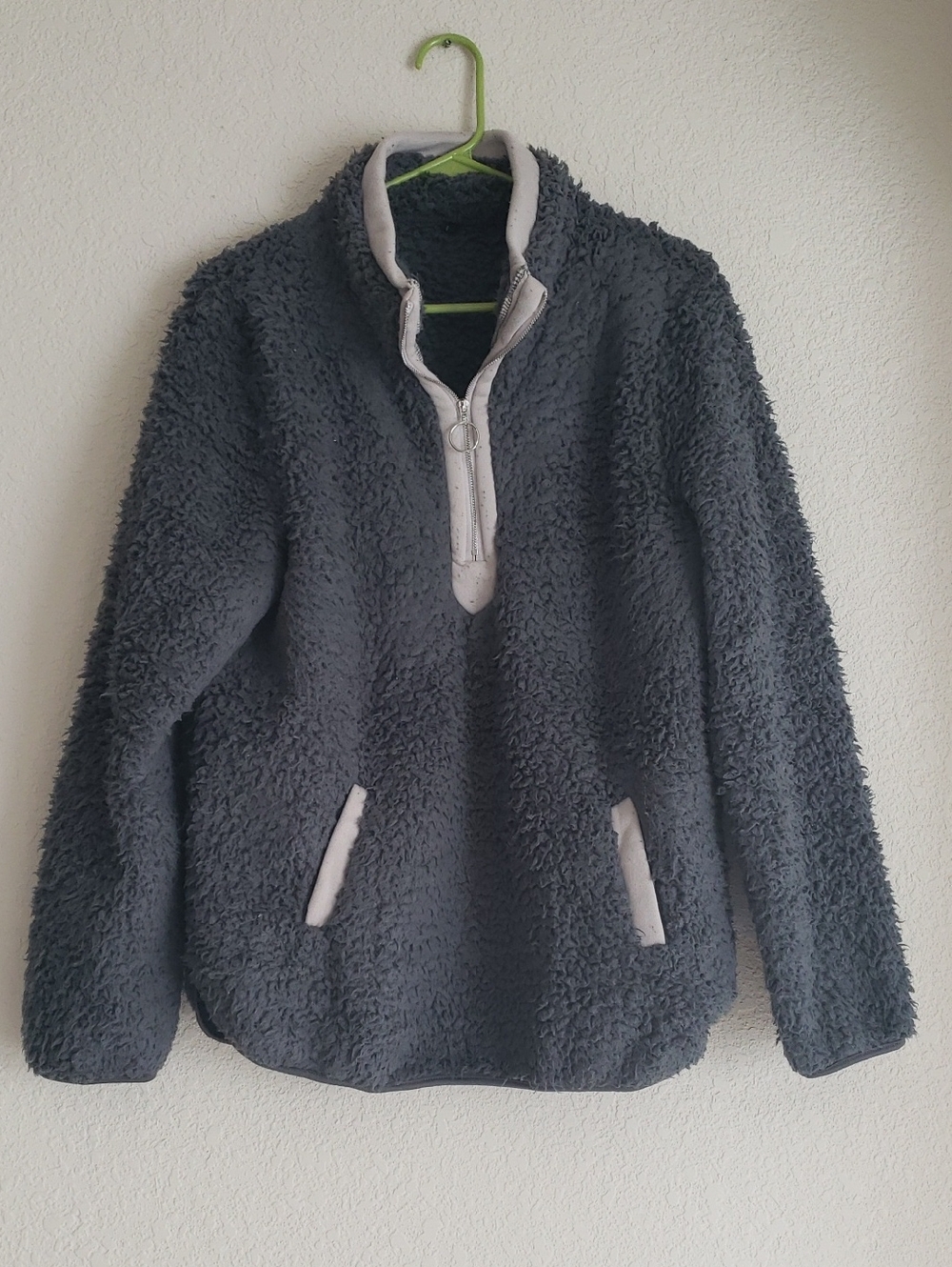 Amazon Women’s Sherpa Pullover Hoodie - Charcoal Gray with Light Gray Trim